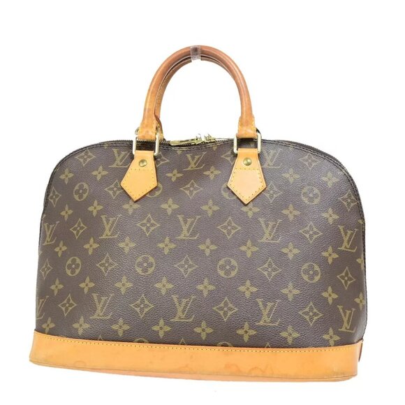 LOUIS VUITTON LV Logo Alma Hand Bag Monogram Leather Brown France - Picture 1 of 14